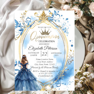Convites Frame Princesa de Vestido Azul Dourado