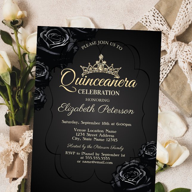 Convites Frame Quinceañera de Rosas Negros (Criador carregado)