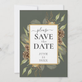 Convites Frame Rustic Pinecone em Moss Green SALVE A DATA