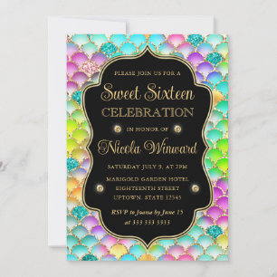 Convites Frame Scales de Sereia Iridescente e Dourado Sweet