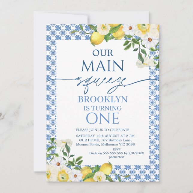 Convites Frame Yellow Floral Lemon Main Squeze Birday (Frente)