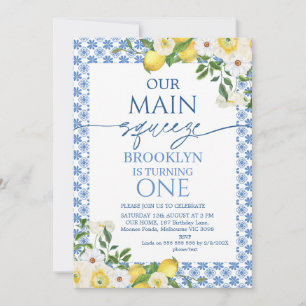 Convites Frame Yellow Floral Lemon Main Squeze Birday