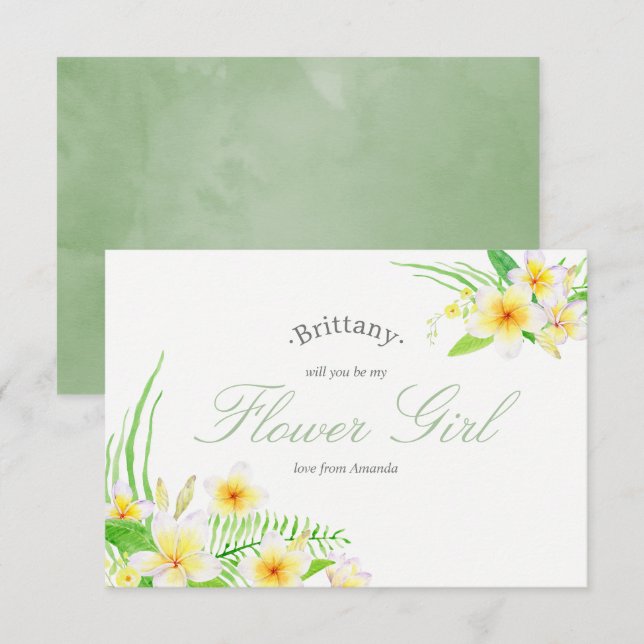 Convites Frangipani de Aquarela Casamento Seja Minha Menina (Frente/Verso)