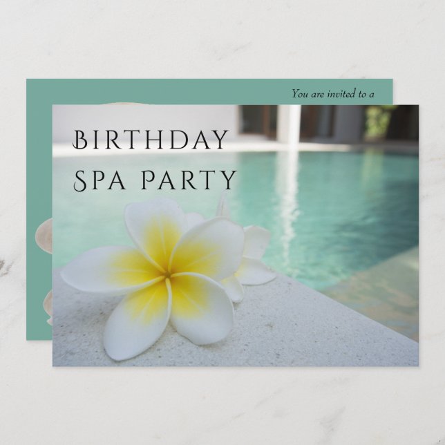 Convites Frangipani e Dia de Spa no Pool Birthday (Frente/Verso)