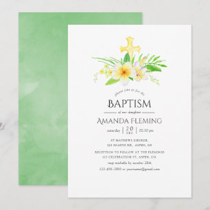 Convites Frangipani em Aquarela Batismo ou Batizado