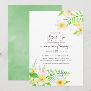 Convites Frangipani Floral Exótico em Aquarela para Chá de