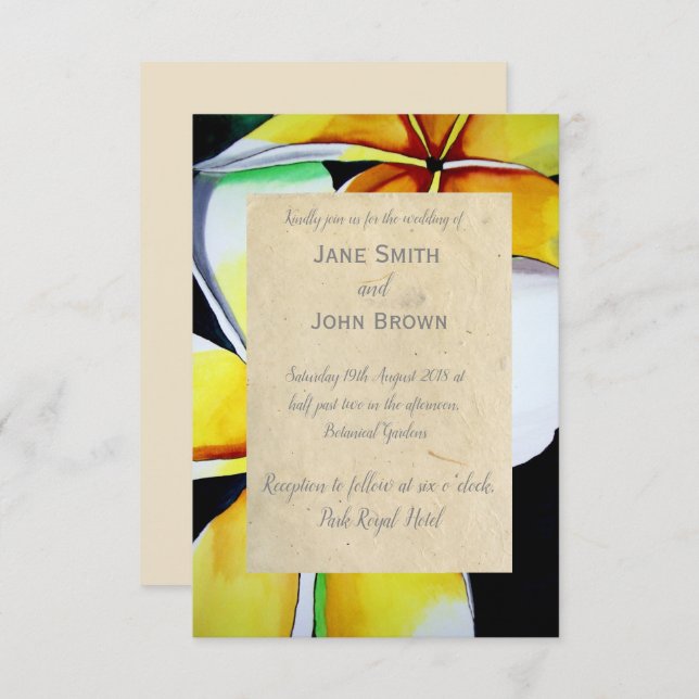 Convites Frangipani praia casamento aquarela arte tropical (Frente/Verso)