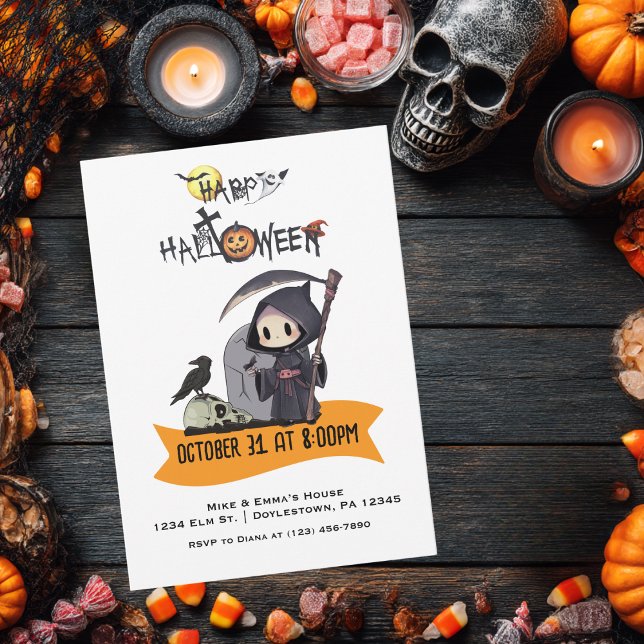 Convites Frankenstein Mummy Grim Reaper Cute Halloween (Criador carregado)