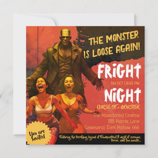 Convites Frankenstein Retro Terror Noturno Adulto (Frente)