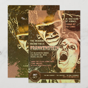 Convites Frankenstein Retro Terror Vintage