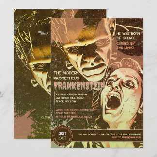 Convites Frankenstein Retro Terror Vintage