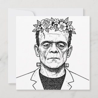 Convites FRankenstien com uma coroa de flores