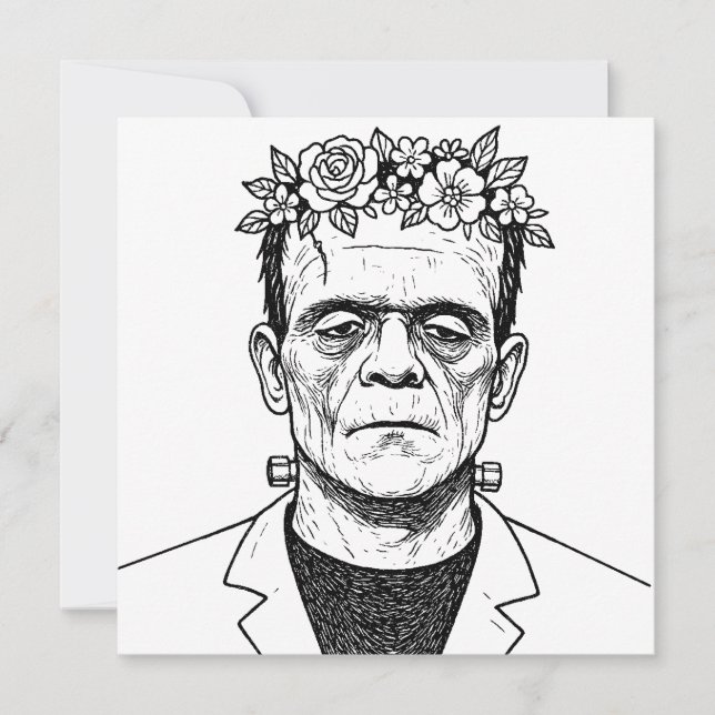 Convites FRankenstien com uma coroa de flores (Frente)