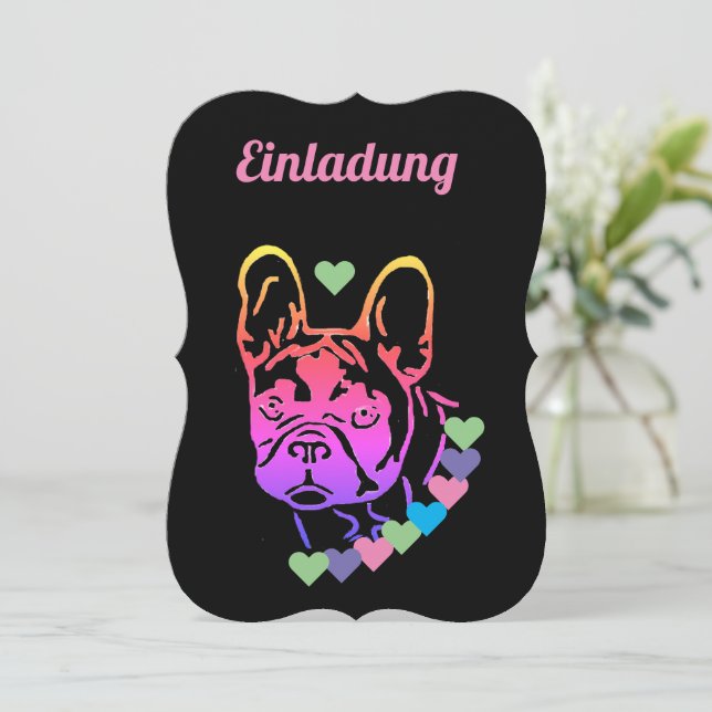 Convites Französische Bulldogge Herzhalsband French Bulldog (Em pé/Frente)
