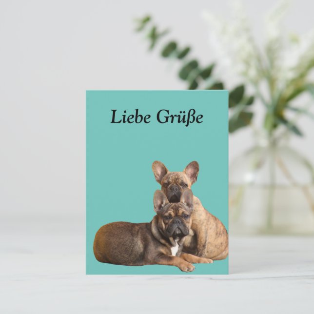 Convites Französische Bulldogge Postkarte (Em pé/Frente)