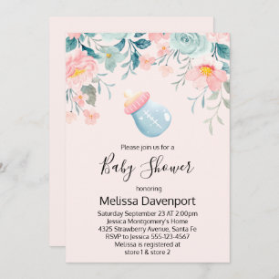 Convites Frasco de bebê azul e cor-de-rosa com Chá de frald