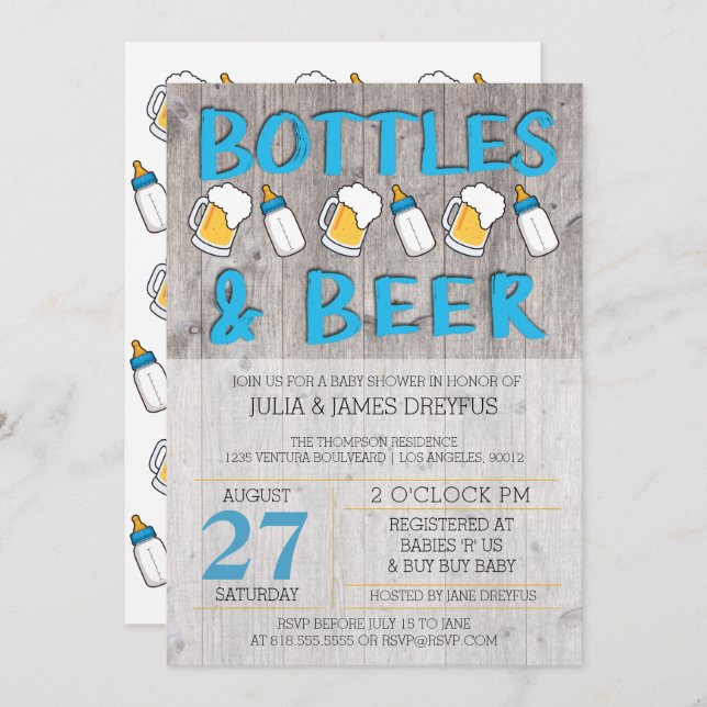 Convites Frascos e Chá de fraldas de Cerveja (Frente/Verso)