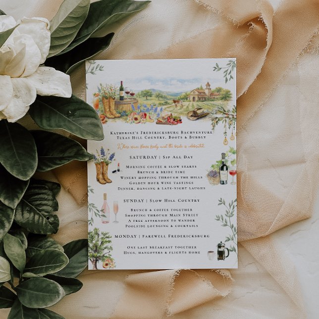 Convites Fredericksburg TX Bachelorette Weekend Itinerary (Criador carregado)