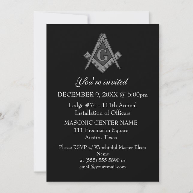 Convites Freemason Masonry Black Masonic (Frente)