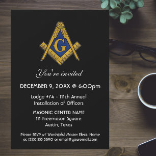 Convites Freemason Masonry Black Square e Compass