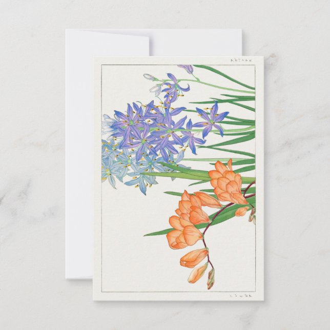 Convites Freesia Flower Japonês Woodblock Art de Tanigami (Frente)