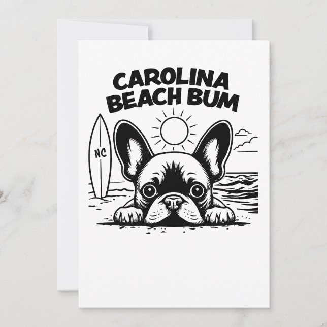 Convites French Bulldog Carolina Beach Bum (Frente)