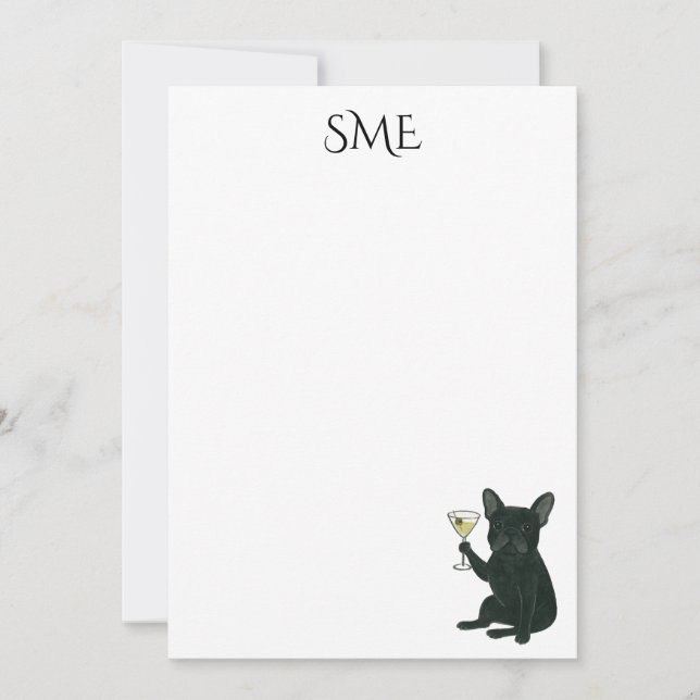 Convites French Bulldog Dirty Martini Monogram Stationery (Frente)