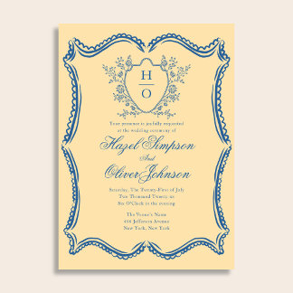 Convites French Floral Vintage Crest Lace Yellow Wedding