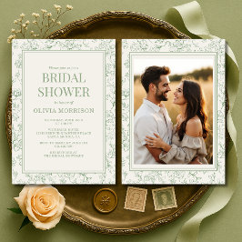 Convites French Sage Green Ivory Photo Bridal Shower