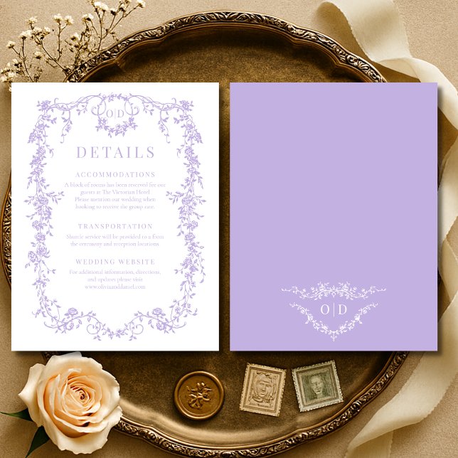 Convites French Victorian Purple Lilac Wedding Details (Criador carregado)