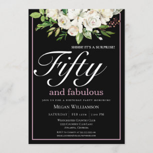 Convites Frente Branca Elegante 50 e Fabuloso Aniversário