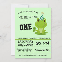 Convites Frente do primeiro aniversario do sapo Um ano Rã V