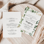 Convites Frente e Casamento Traseiro Verde Dourado Geométri<br><div class="desc">Este convite de casamento de folhagem verde de ouro geométrico é perfeito para um casamento tropical. A design apresenta lindamente cores aquáticas, pintadas à mão, ouro tropical de verão e folhas verdes, adorando quadros geométricos. Salve o papel, incluindo mais detalhes na parte traseira do convite em vez de em uma...</div>