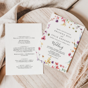 Convites Frente Floral Colorida Clássica e Casamento Trasei