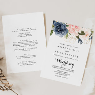 Convites Frente Floral de Inverno Dourada Elegante e Casame