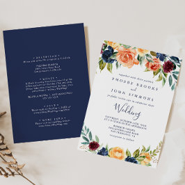 Convites Frente Floral Elegante Multicolor E Casamento Tras