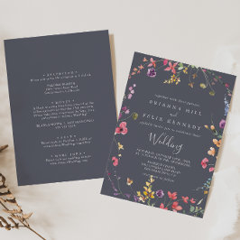 Convites Frente Floral Selvagem Clássica Azul e Casamento T