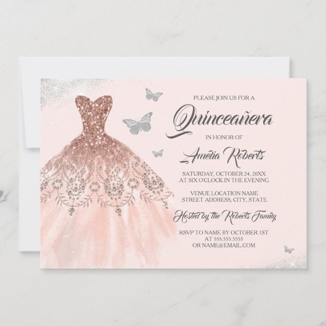 Convites Frente-Rosa Dourada Espargueira-Borboleta Quincean (Frente)
