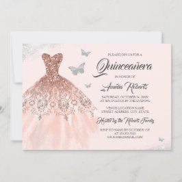 Convites Frente-Rosa Dourada Espargueira-Borboleta Quincean
