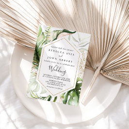 Convites Frente Tropical Verde e Casamento Trópico Dourado