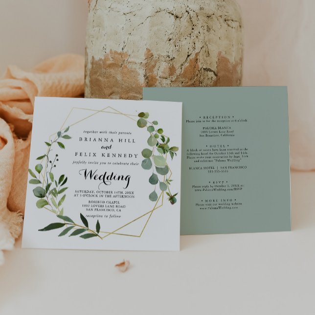 Convites Frente Tropical Verde e Casamento Trópico Dourado  (Criador carregado)