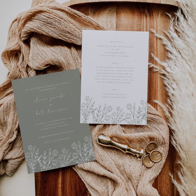 Convites Frente Verde e Casamento Traseiro de Flor Selvagem (Criador carregado)