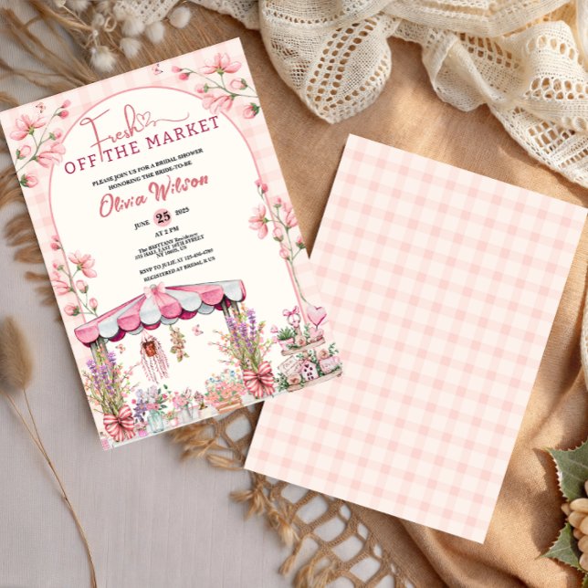 Convites Fresco da estética do Chá de panela do mercado (Fresh Off the Market Bridal Shower Floral Chic  pattern girly cute coquette for her blush pink chic )
