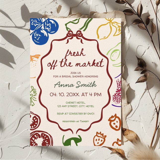 Convites Fresco do Chá de panela estético de Fazenda do mer (Fresh Off the Market Bridal Shower Invitation Hand-drawn Fruits Vegetables Farmer's Market )