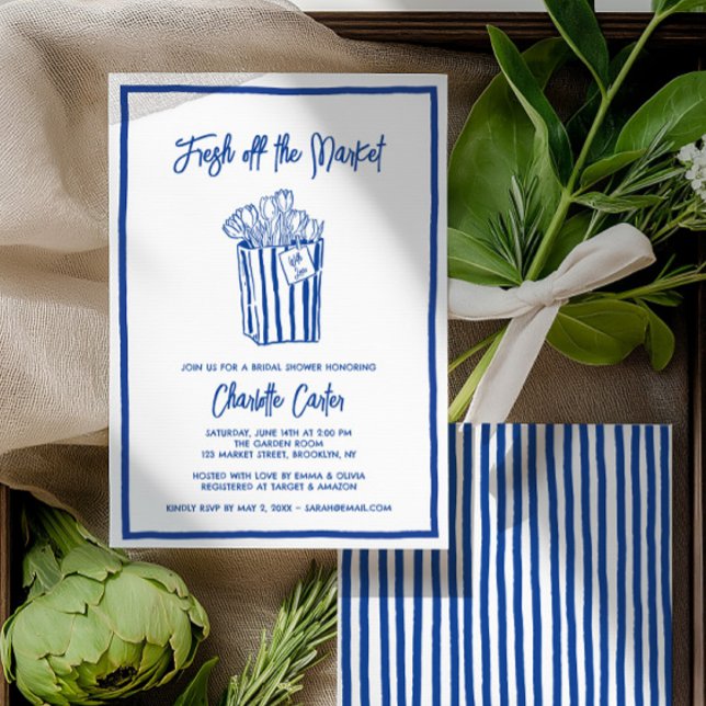 Convites Fresh Off The Market Bridal Shower Whimsical Blue (Fresh Off The Market Bridal Shower Whimsical Blue Invitation)