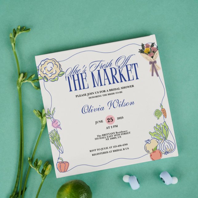 Convites Fresh Off the Market Bridal Shower Whimsical Drawn (Fresh Off the Market Bridal Shower Whimsical Drawn Invitation)