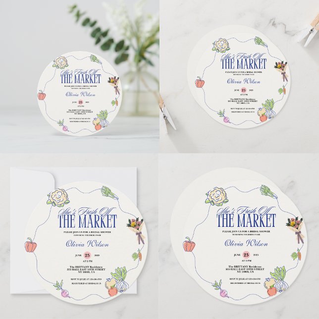 Convites Fresh Off the Market Bridal Shower Whimsical Drawn (Fresh Off the Market Bridal Shower Whimsical Drawn Invitation)