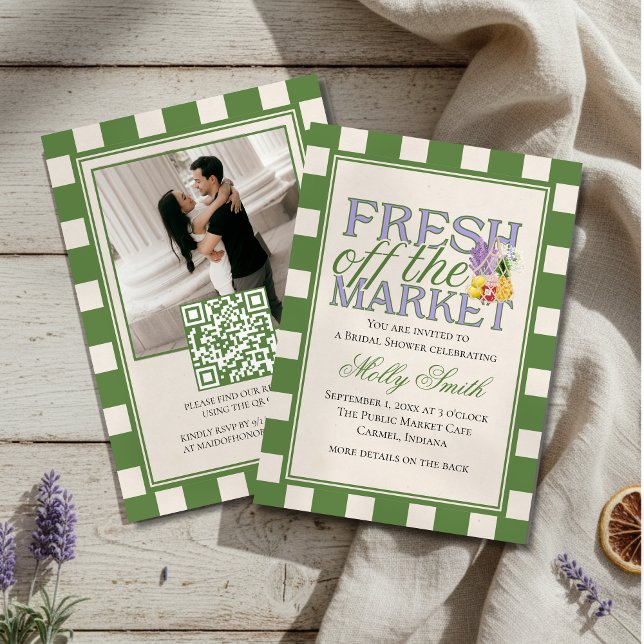 Convites Fresh Off the Market Checkered Bridal Shower (Plan a farm-fresh bachelorette with this Fresh Off the Market Checkered Bridal Shower Invitation!)