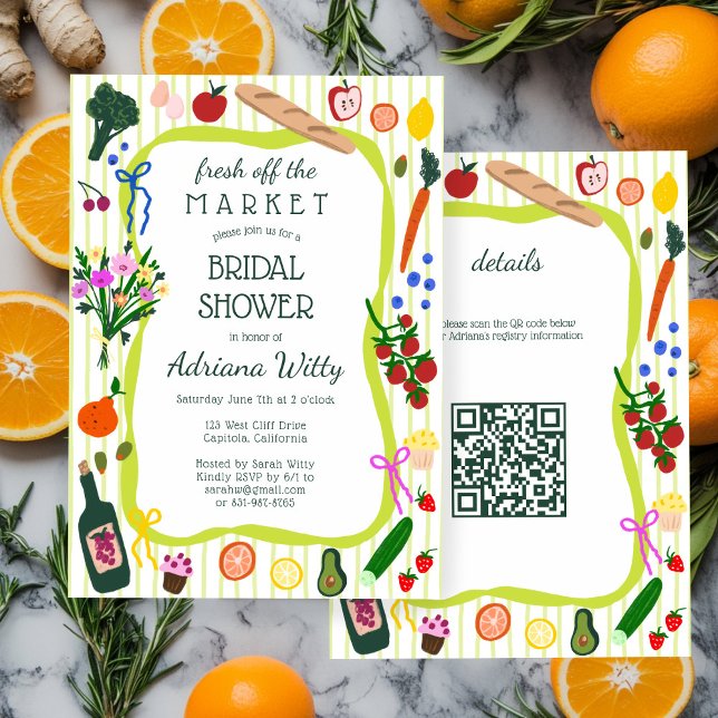 Convites FRESH OFF THE MARKET Cute Custom QR Bridal Shower (FRESH OFF THE MARKET Cute Custom QR Bridal Shower Invitation
)