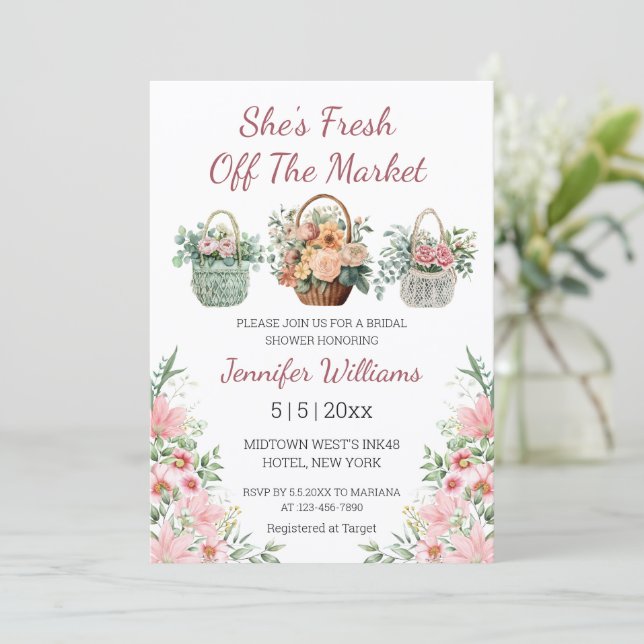 Convites fresh off the market floral bridal shower stylish (Em pé/Frente)